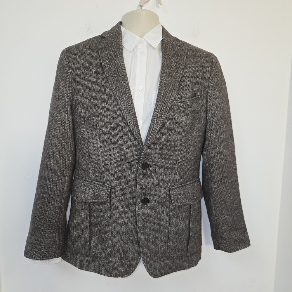 Banana Republic 38S Brown Gray Tweed Herringbone Wool Blazer Jacket Sports Coat